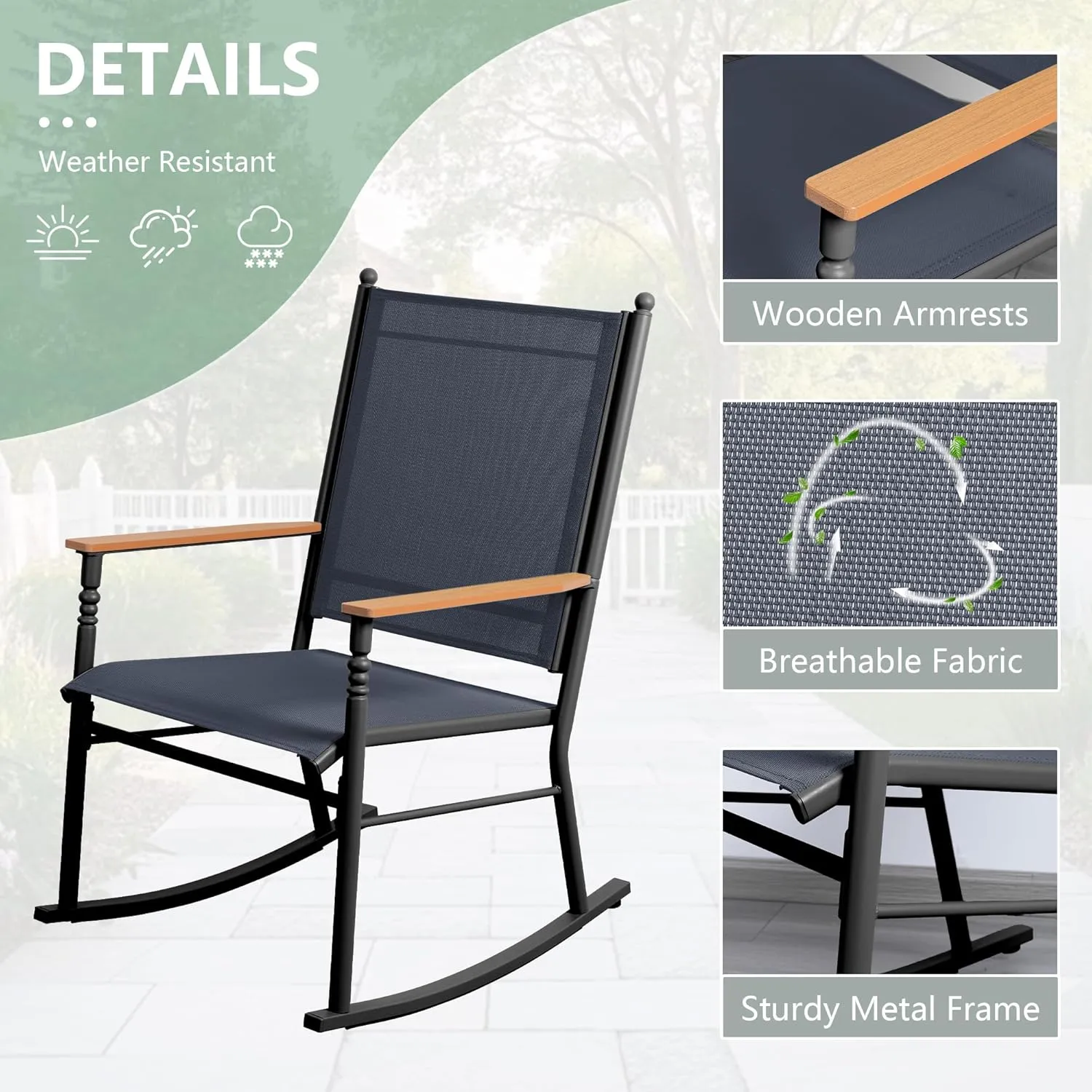 Shintenchi 2 Pieces Outdoor Rocking Chair Set,Upgraded Patio Set with High Back,Breathable Fabric Chairs Outdoor Textilene Rocking Chair for Patio, Garden, Balcony, Pool, Dark Grey