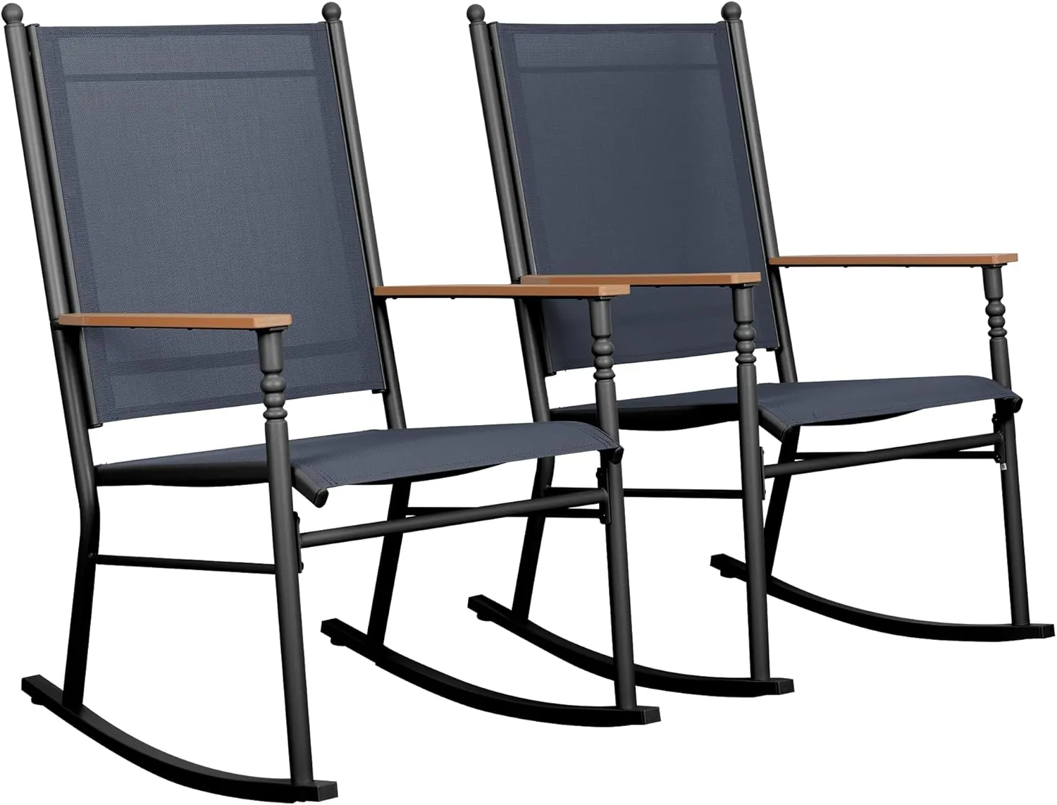 Shintenchi 2 Pieces Outdoor Rocking Chair Set,Upgraded Patio Set with High Back,Breathable Fabric Chairs Outdoor Textilene Rocking Chair for Patio, Garden, Balcony, Pool, Dark Grey