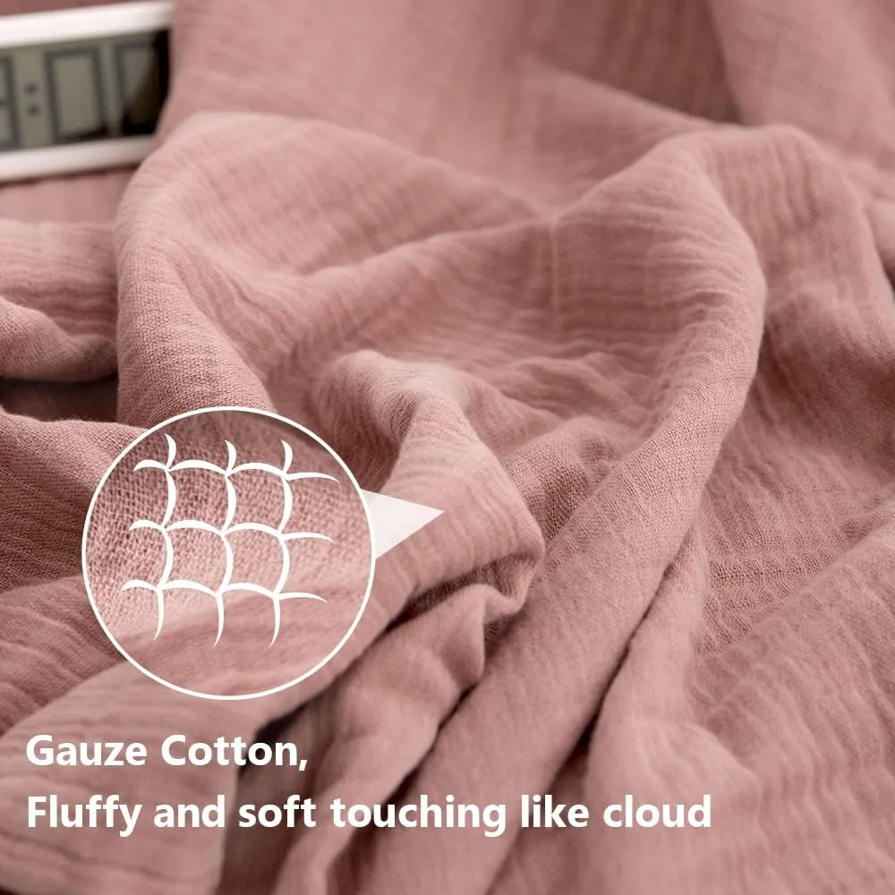 Simple&Opulence Cotton Muslin Throw Blanket for Bed, Couch, Knit Woven Gauze Blanket with Tassels, Soft Lightweight Cozy Pre-Washed Breathable Farmhouse Decoration for All-Season (Dusty Rose)