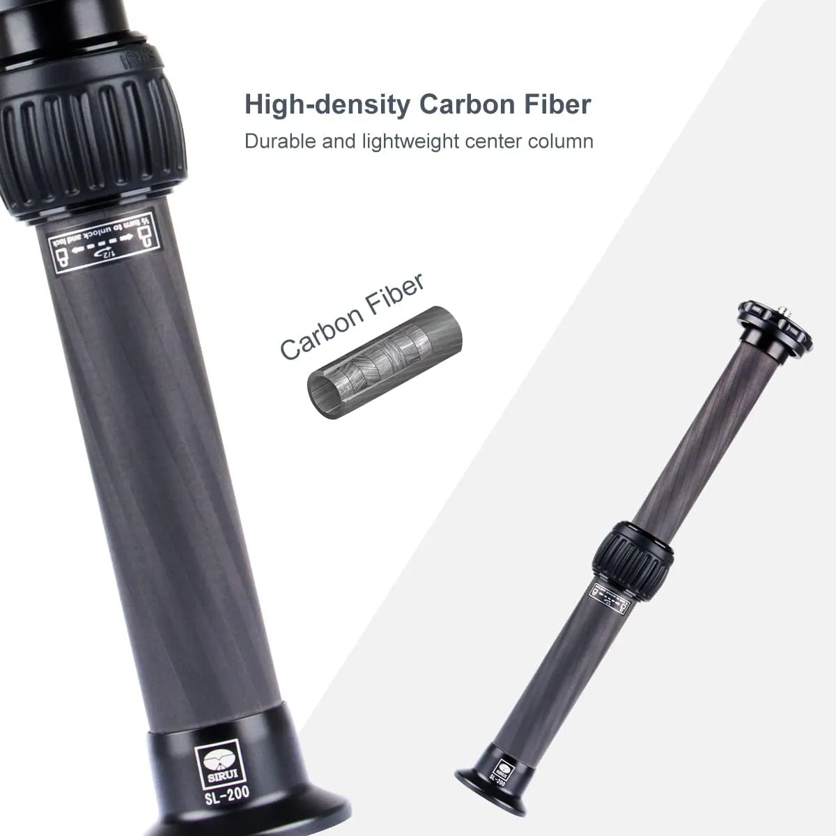 SIRUI SL-200 Carbon Fiber Tripod Extension Pole, Two-Section Center Column Extender for Tripods