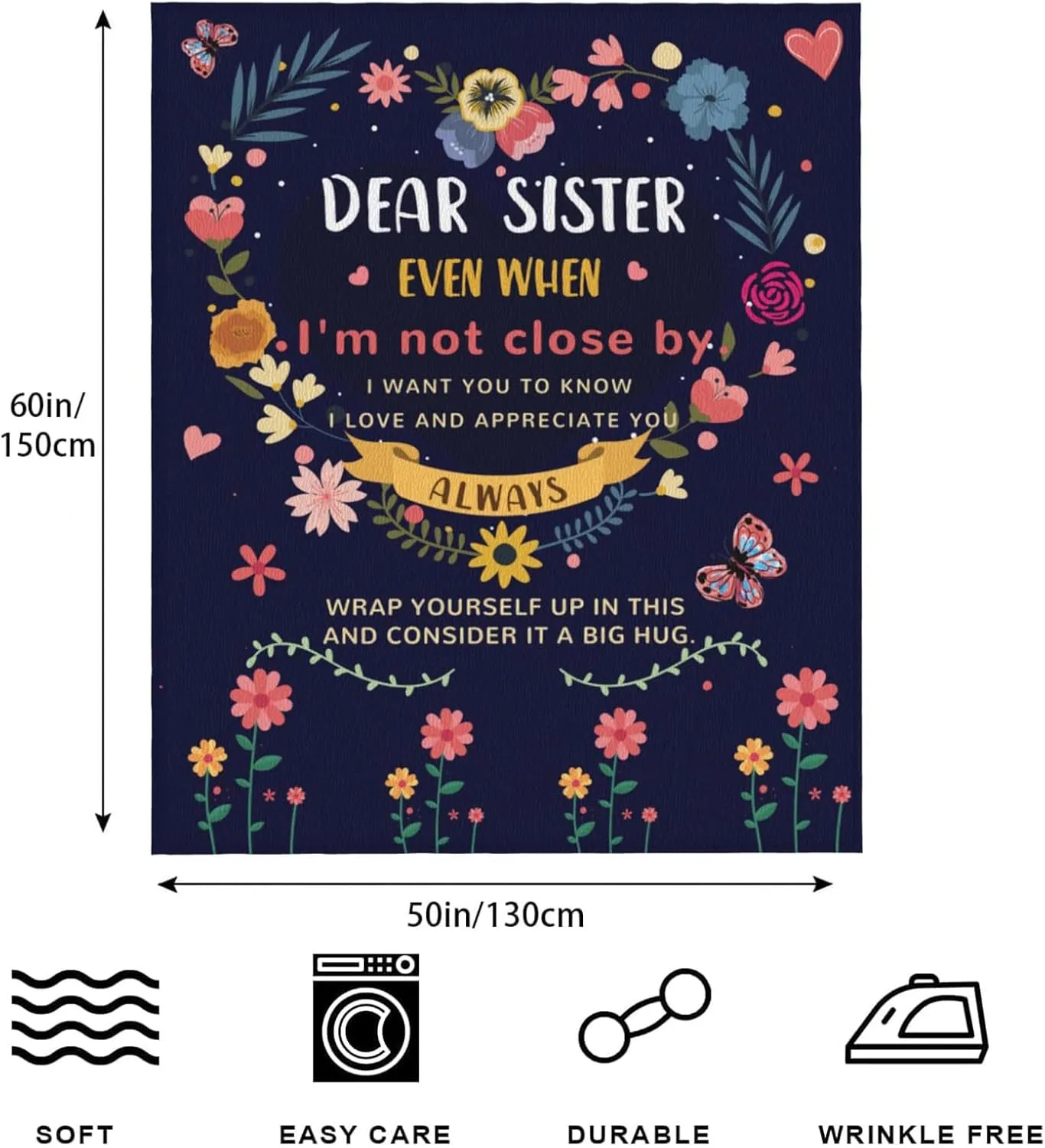 Sister Blanket - Birthday, Valentine's Day Gift from Sister - Throw Blanket 60'' x 50''