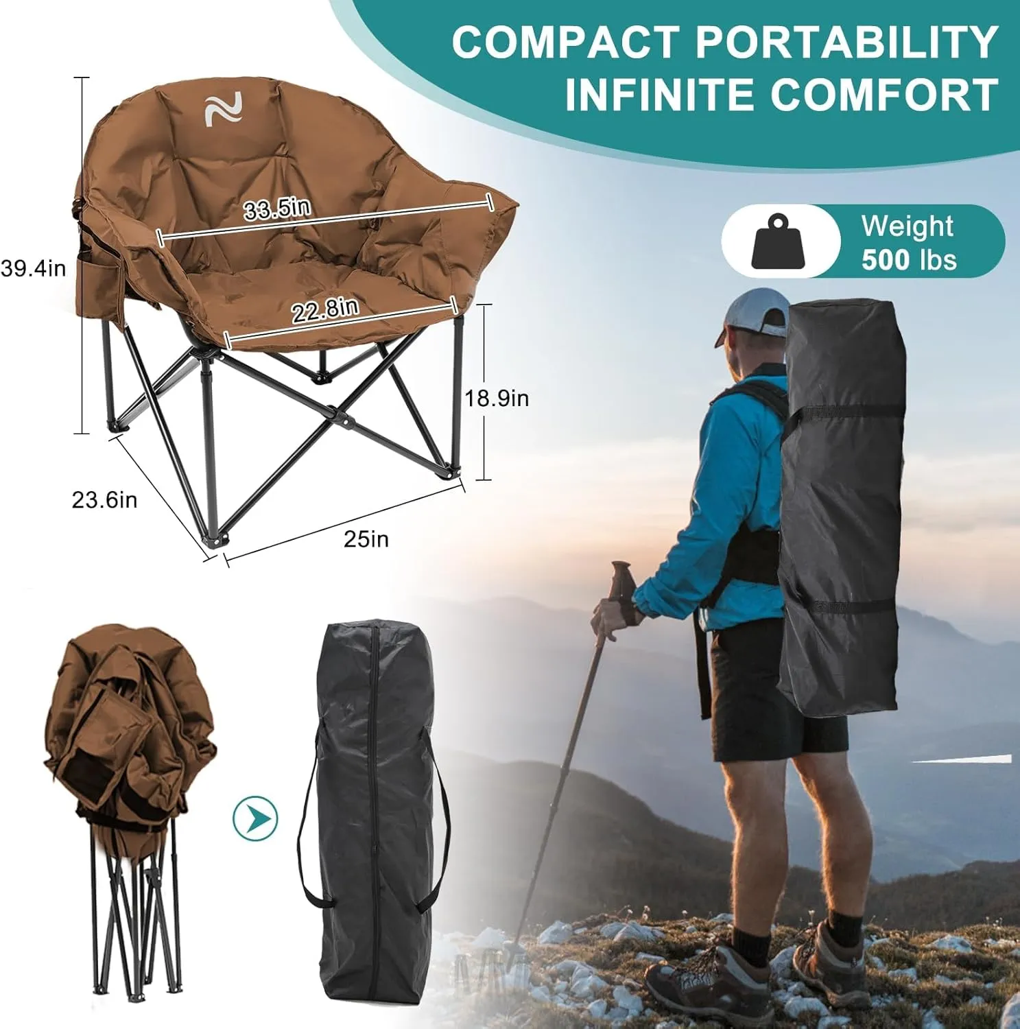 Slsy Heated Camping Chair Oversized, Outdoor Portable Heated Folding Chairs, Heated Foldable Chair Seat Supports 500 lbs, Heating Chair for Outdoor Sports, Camping, Patio, and Picnics