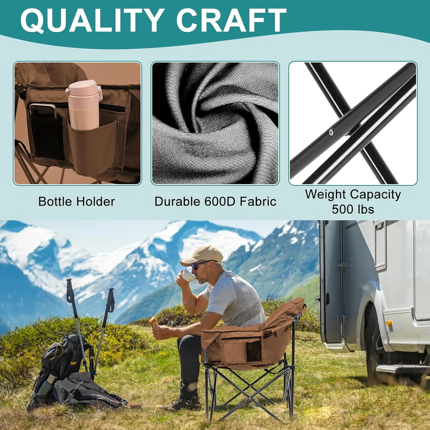Slsy Heated Camping Chair Oversized, Outdoor Portable Heated Folding Chairs, Heated Foldable Chair Seat Supports 500 lbs, Heating Chair for Outdoor Sports, Camping, Patio, and Picnics