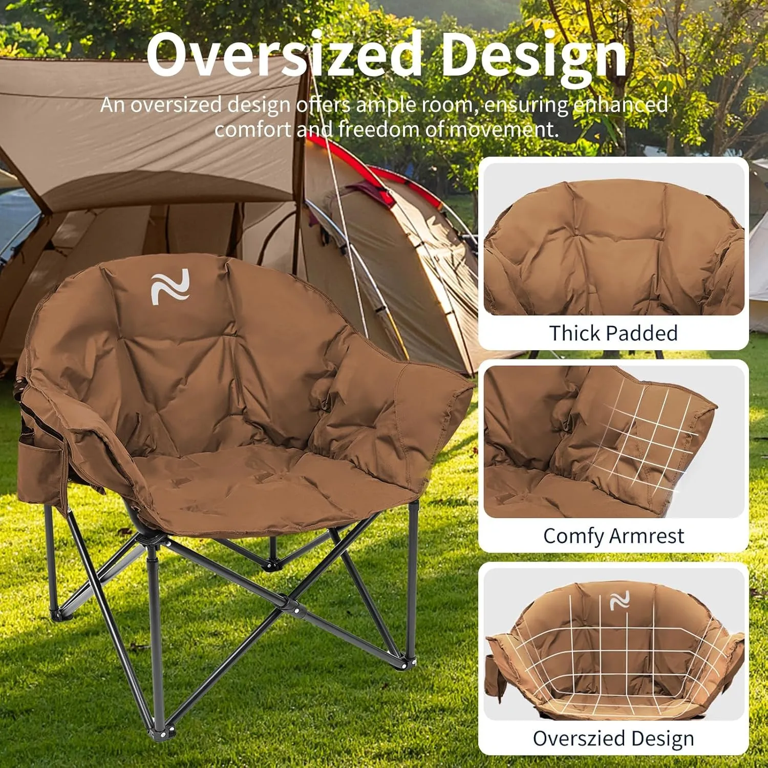 Slsy Heated Camping Chair Oversized, Outdoor Portable Heated Folding Chairs, Heated Foldable Chair Seat Supports 500 lbs, Heating Chair for Outdoor Sports, Camping, Patio, and Picnics