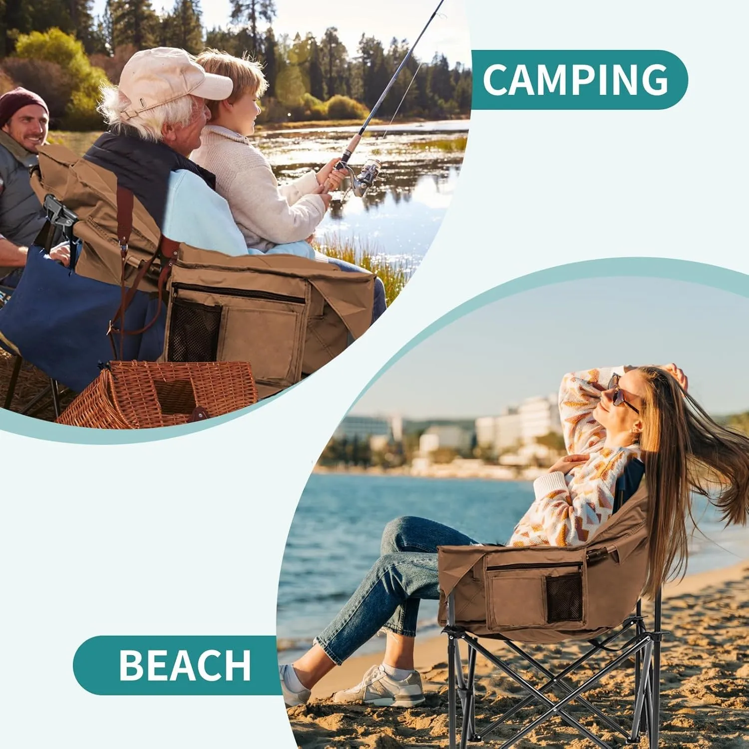Slsy Heated Camping Chair Oversized, Outdoor Portable Heated Folding Chairs, Heated Foldable Chair Seat Supports 500 lbs, Heating Chair for Outdoor Sports, Camping, Patio, and Picnics