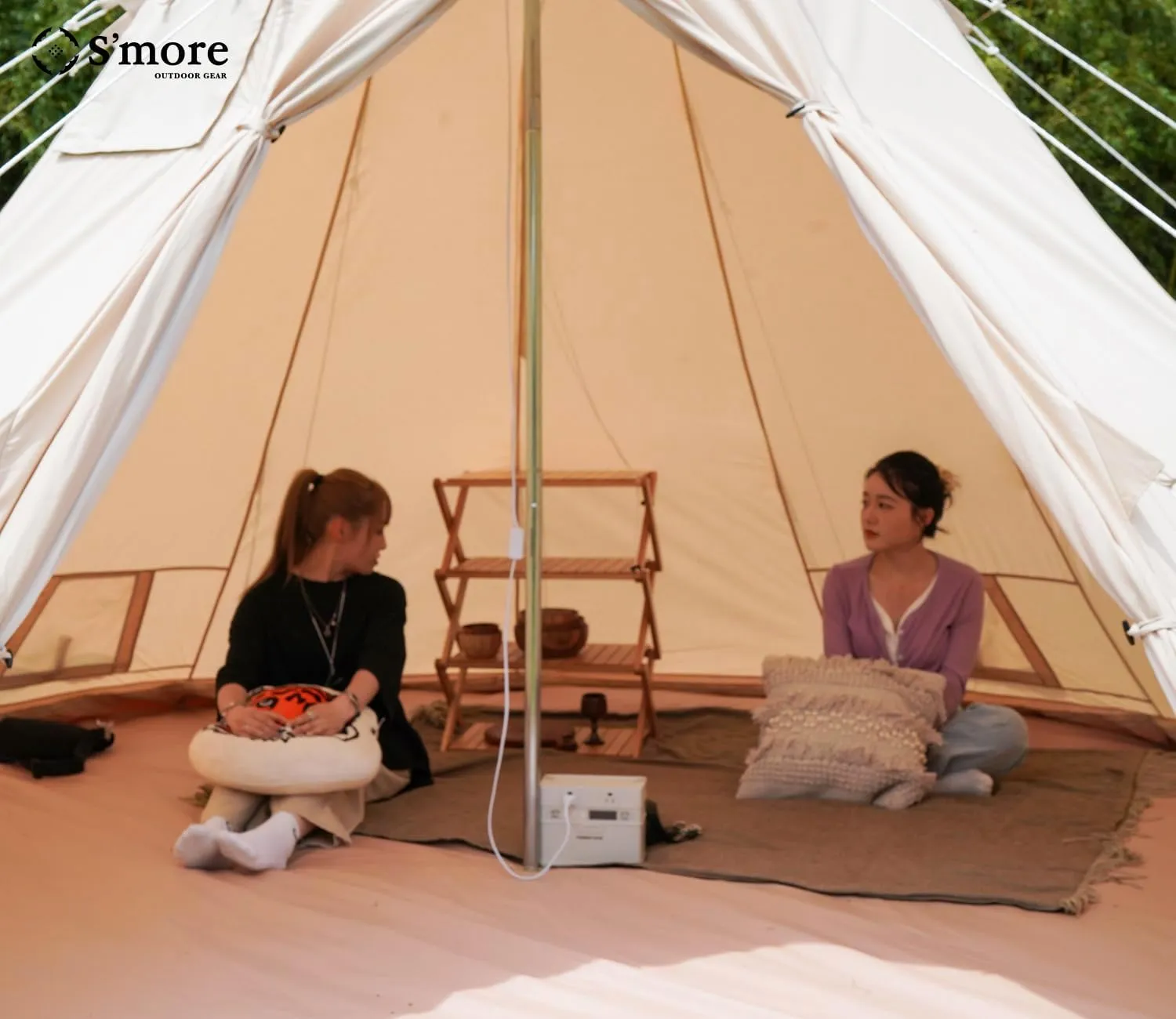 S'more Canvas Bell & Teepee Camping Tent, Water Resistant, Hot Tent with Stove Jack, 4 Season Outdoor Glamping Tent, Roomy Yurt & Tipi Tent for 3-6 Person Family, 10/13ft
