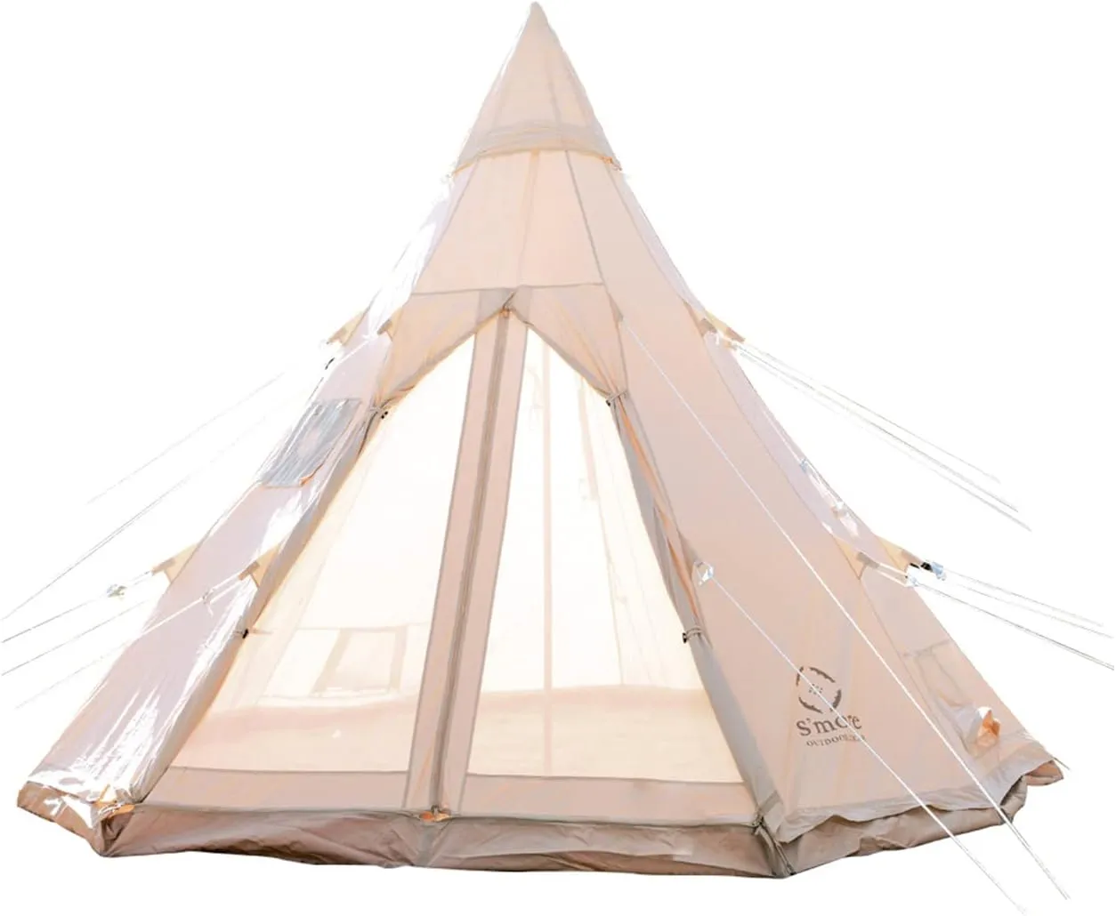 S'more Canvas Bell & Teepee Camping Tent, Water Resistant, Hot Tent with Stove Jack, 4 Season Outdoor Glamping Tent, Roomy Yurt & Tipi Tent for 3-6 Person Family, 10/13ft