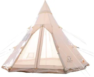 S'more Canvas Bell & Teepee Camping Tent, Water Resistant, Hot Tent with Stove Jack, 4 Season Outdoor Glamping Tent, Roomy Yurt & Tipi Tent for 3-6 Person Family, 10/13ft