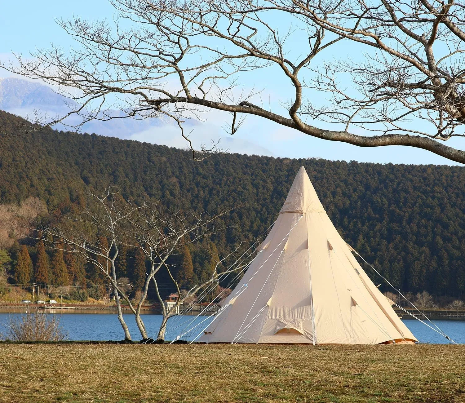 S'more Canvas Bell & Teepee Camping Tent, Water Resistant, Hot Tent with Stove Jack, 4 Season Outdoor Glamping Tent, Roomy Yurt & Tipi Tent for 3-6 Person Family, 10/13ft