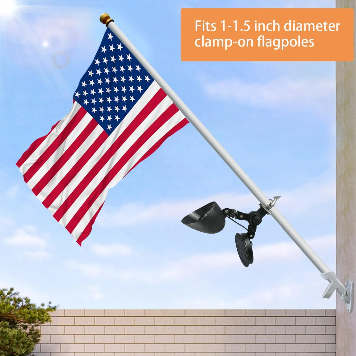 Solar Flag Pole Light, 360°Adjustable Flagpole Light Solar Powered with 5 Super-Bright Led, Dusk to Dawn, Fits 1”-1.5” in Diameter Outdoor Wall-Mounted Spinning Flagpoles
