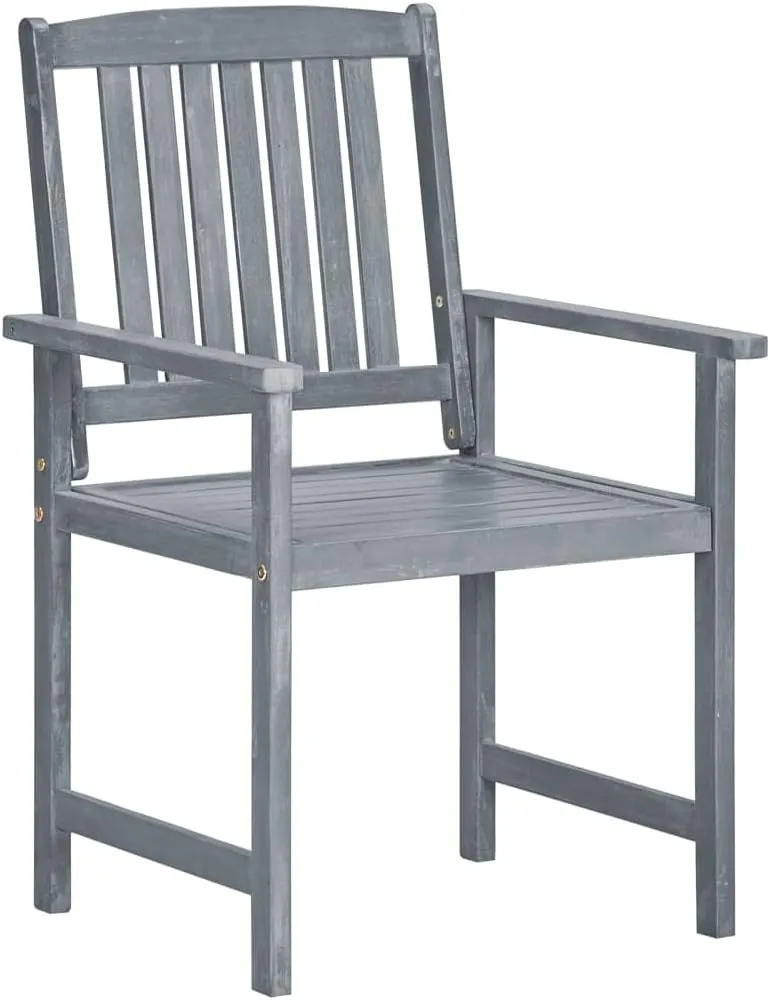 Solid Acacia Wood Patio Chairs 2-Piece Set Gray Outdoor Furniture Durable Lounge Chairs for Garden Poolside and Backyard