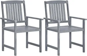 Solid Acacia Wood Patio Chairs 2-Piece Set Gray Outdoor Furniture Durable Lounge Chairs for Garden Poolside and Backyard