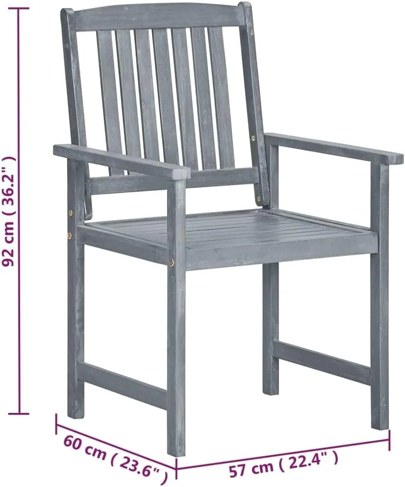 Solid Acacia Wood Patio Chairs 2-Piece Set Gray Outdoor Furniture Durable Lounge Chairs for Garden Poolside and Backyard