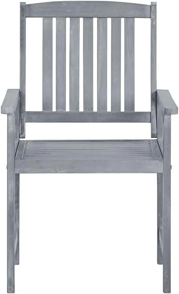 Solid Acacia Wood Patio Chairs 2-Piece Set Gray Outdoor Furniture Durable Lounge Chairs for Garden Poolside and Backyard