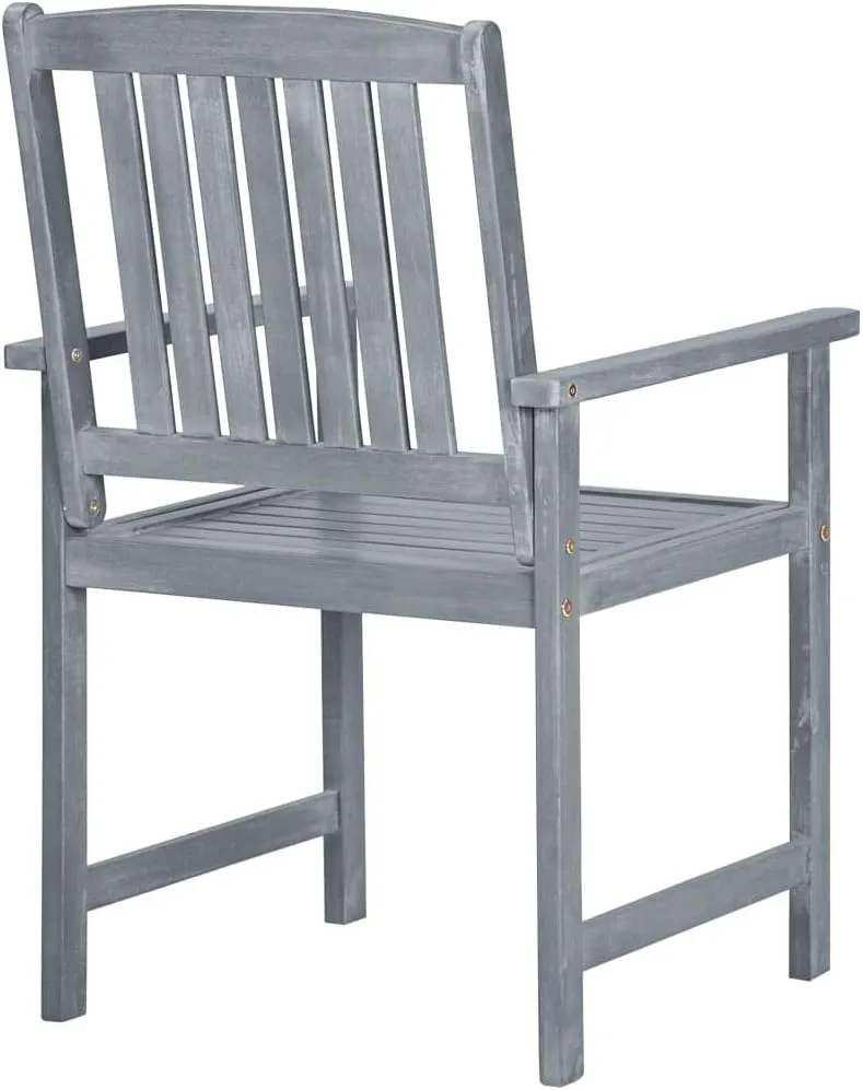 Solid Acacia Wood Patio Chairs 2-Piece Set Gray Outdoor Furniture Durable Lounge Chairs for Garden Poolside and Backyard