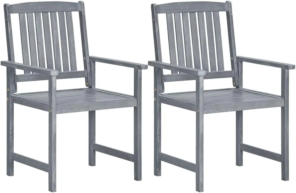 Solid Acacia Wood Patio Chairs 2-Piece Set Gray Outdoor Furniture Durable Lounge Chairs for Garden Poolside and Backyard