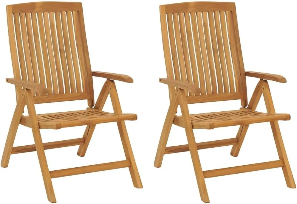 Solid Teak Wood Reclining Patio Chairs with Cushions 2-Piece Set, Foldable Adjustable Outdoor Lounge Chairs for Poolside, Backyard, Deck, and Sunbathing