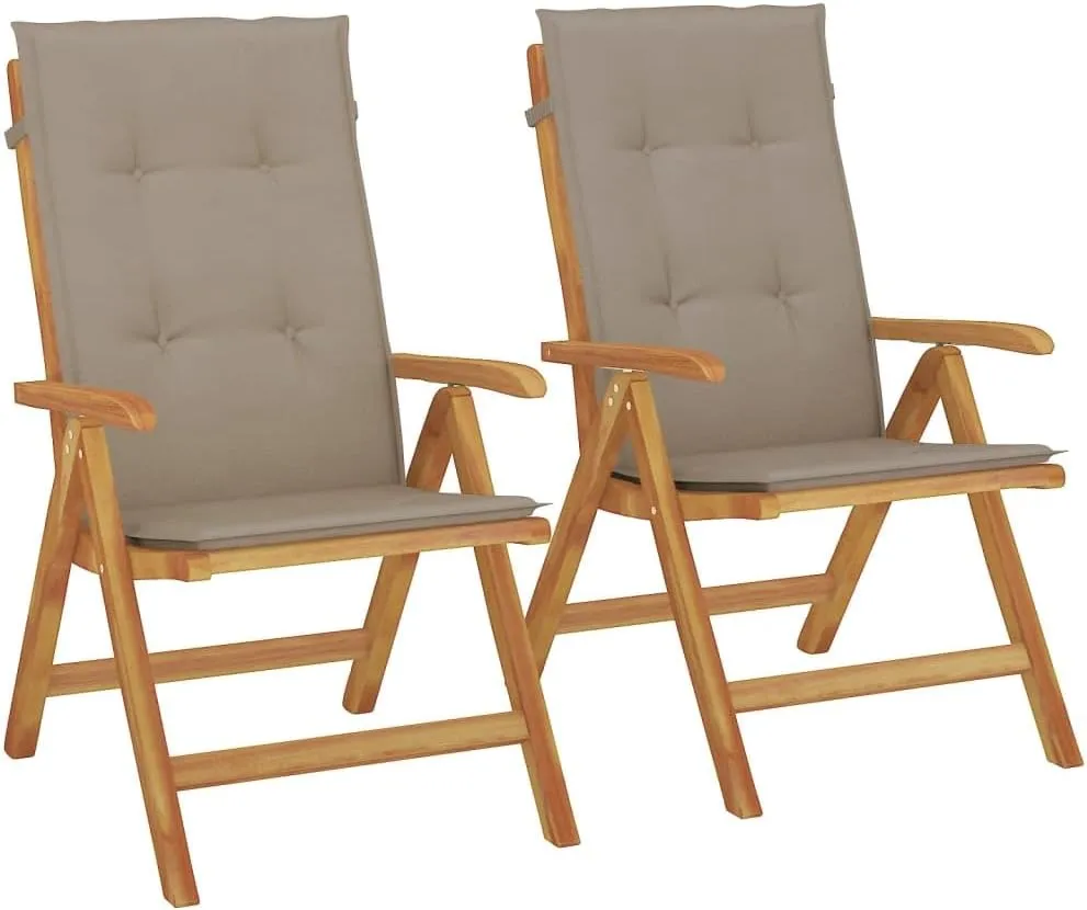 Solid Teak Wood Reclining Patio Chairs with Cushions 2-Piece Set, Foldable Adjustable Outdoor Lounge Chairs for Poolside, Backyard, Deck, and Sunbathing