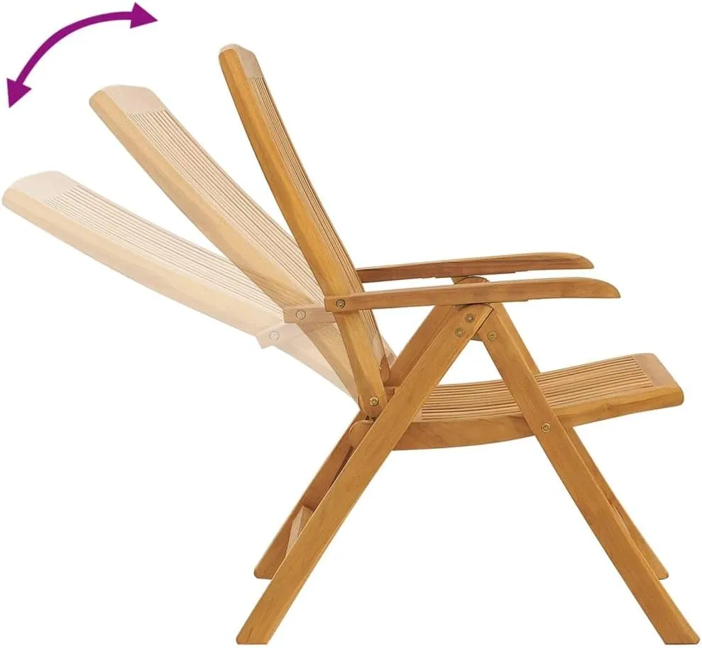 Solid Teak Wood Reclining Patio Chairs with Cushions 2-Piece Set, Foldable Adjustable Outdoor Lounge Chairs for Poolside, Backyard, Deck, and Sunbathing