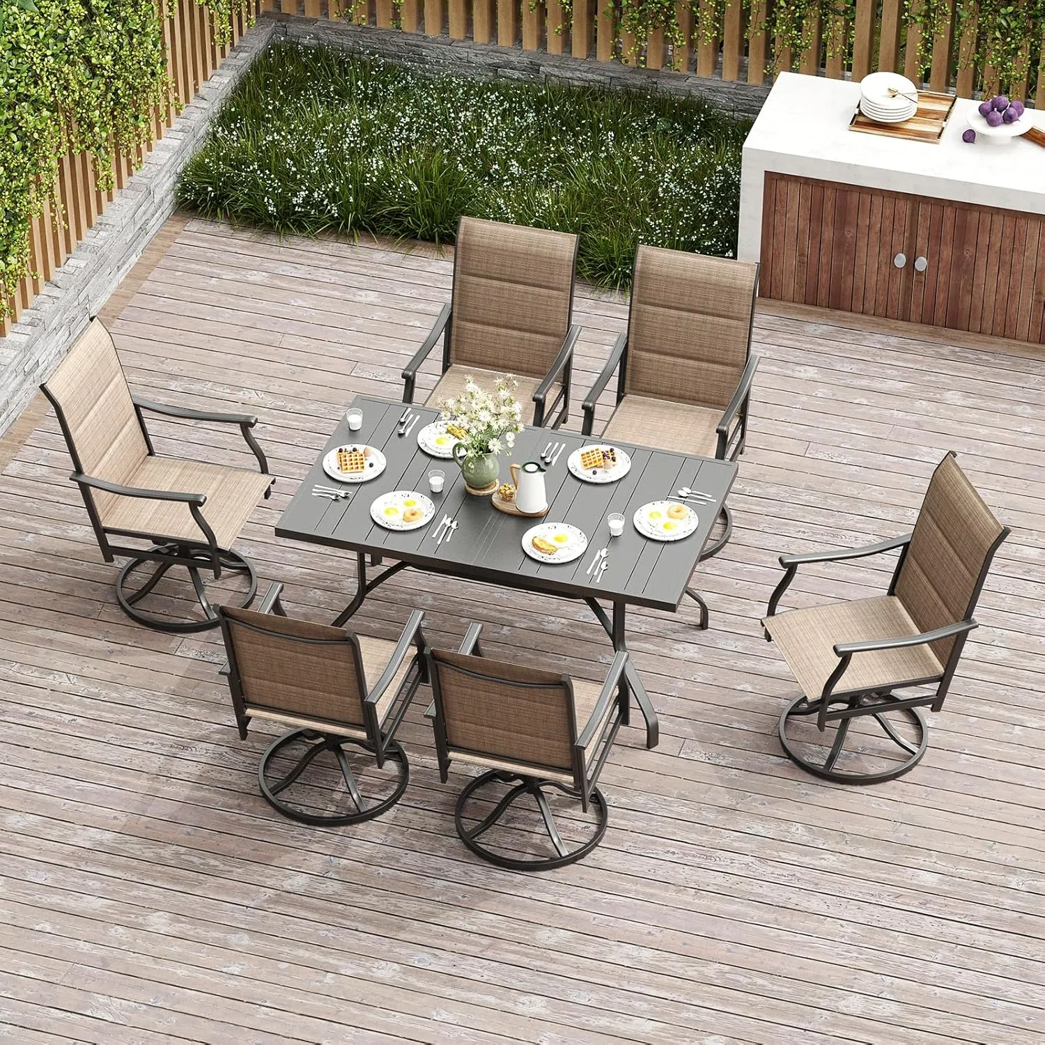 Soohow Swivel Outdoor Dining Chairs Set of 6, Patio Swivel Dining Chair with Textilene Fabric, Outdoor Metal Armchair All Weather Resistant, Ergonomic Comfort, Perfect for Patio, Backyard, Balcony