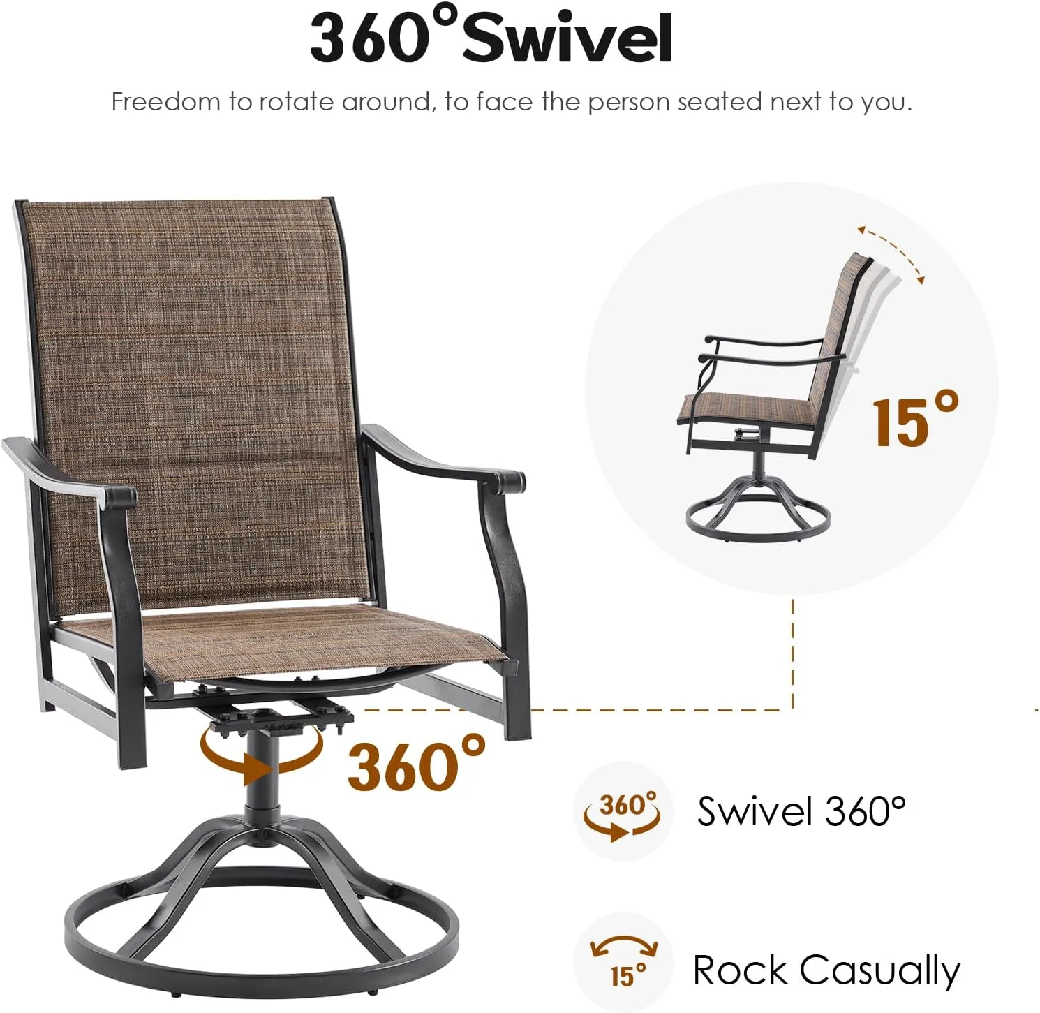 Soohow Swivel Outdoor Dining Chairs Set of 6, Patio Swivel Dining Chair with Textilene Fabric, Outdoor Metal Armchair All Weather Resistant, Ergonomic Comfort, Perfect for Patio, Backyard, Balcony