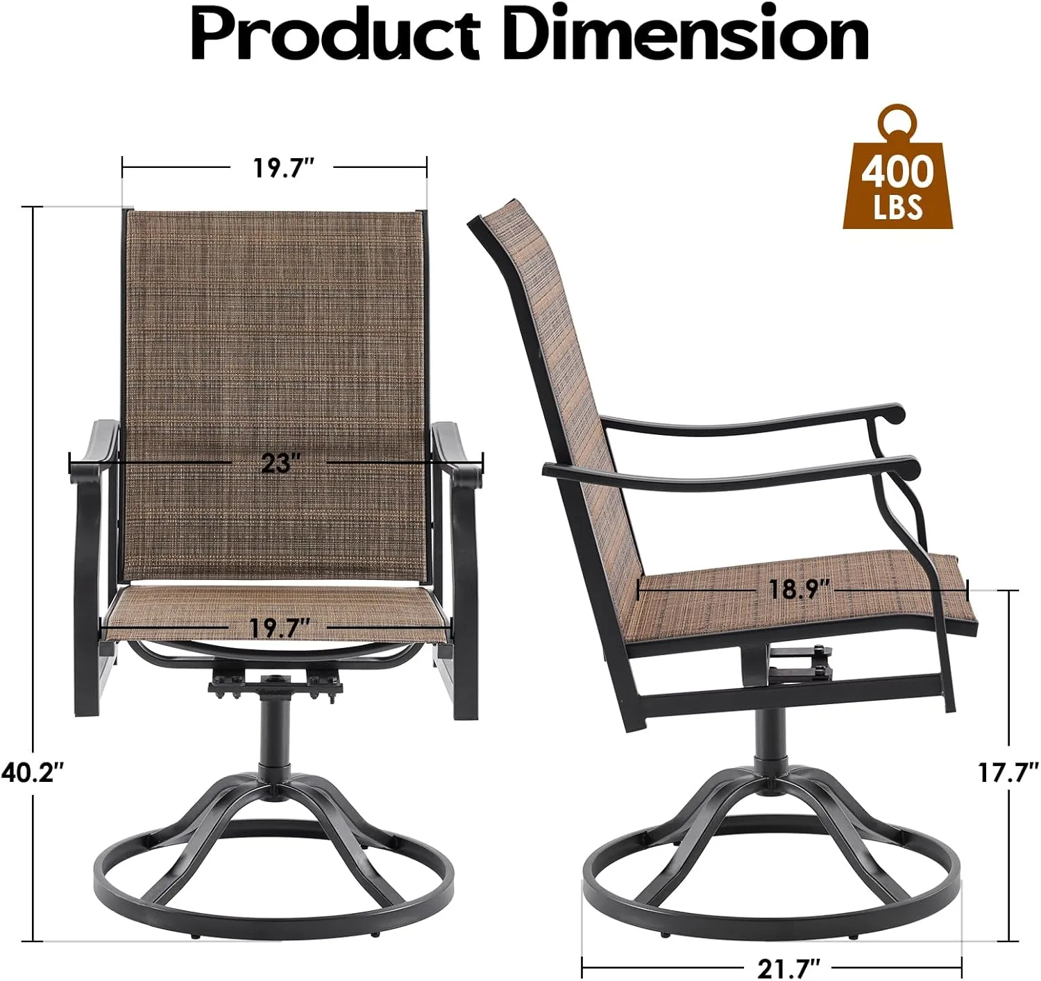 Soohow Swivel Outdoor Dining Chairs Set of 6, Patio Swivel Dining Chair with Textilene Fabric, Outdoor Metal Armchair All Weather Resistant, Ergonomic Comfort, Perfect for Patio, Backyard, Balcony
