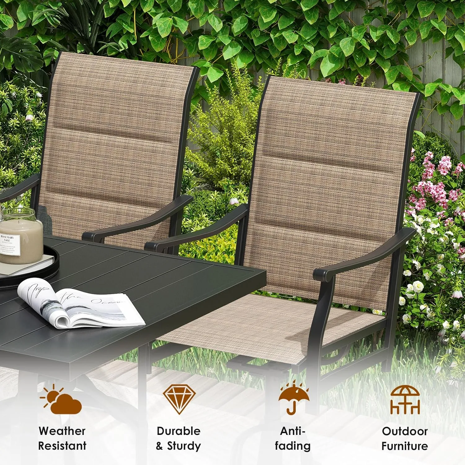 Soohow Swivel Outdoor Dining Chairs Set of 6, Patio Swivel Dining Chair with Textilene Fabric, Outdoor Metal Armchair All Weather Resistant, Ergonomic Comfort, Perfect for Patio, Backyard, Balcony