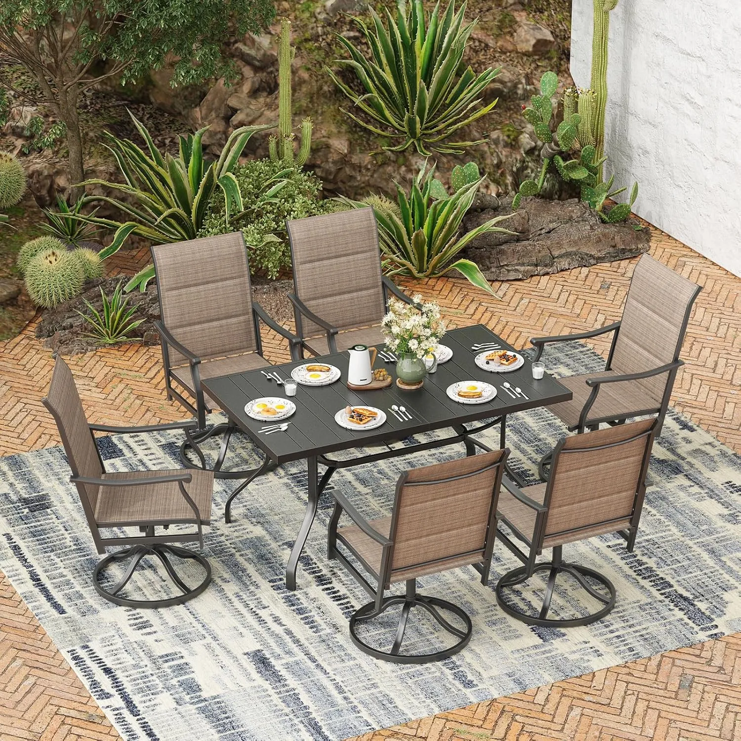 Soohow Swivel Outdoor Dining Chairs Set of 6, Patio Swivel Dining Chair with Textilene Fabric, Outdoor Metal Armchair All Weather Resistant, Ergonomic Comfort, Perfect for Patio, Backyard, Balcony