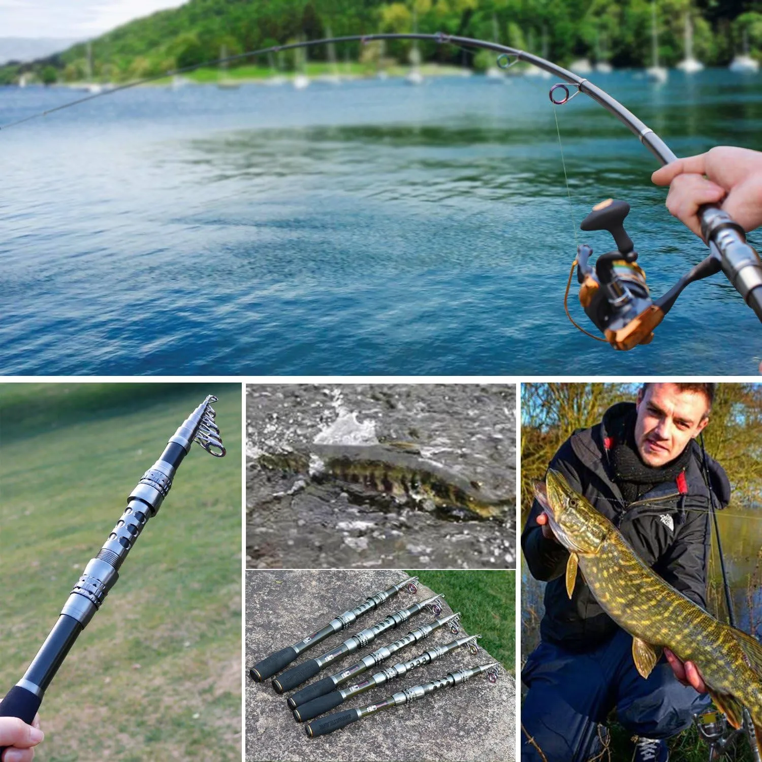 Sougayilang Fishing Rod Reel Combo with Telescopic Fishing Pole Spinning Reel Carrier Bag for Travel Saltwater Freshwater Fishing
