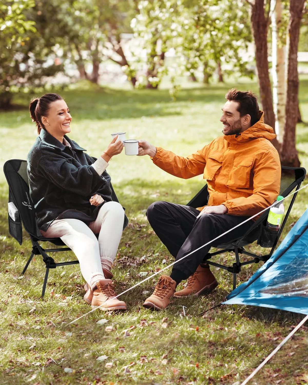 Sportneer Camping Chairs, Lightweight Outdoor Chairs with 2 Side Pockets & Storage Bag, Foldable & Portable Lawn Chairs for Camping Hiking Lawn Picnic Beach Outdoor Travel (2, Black)