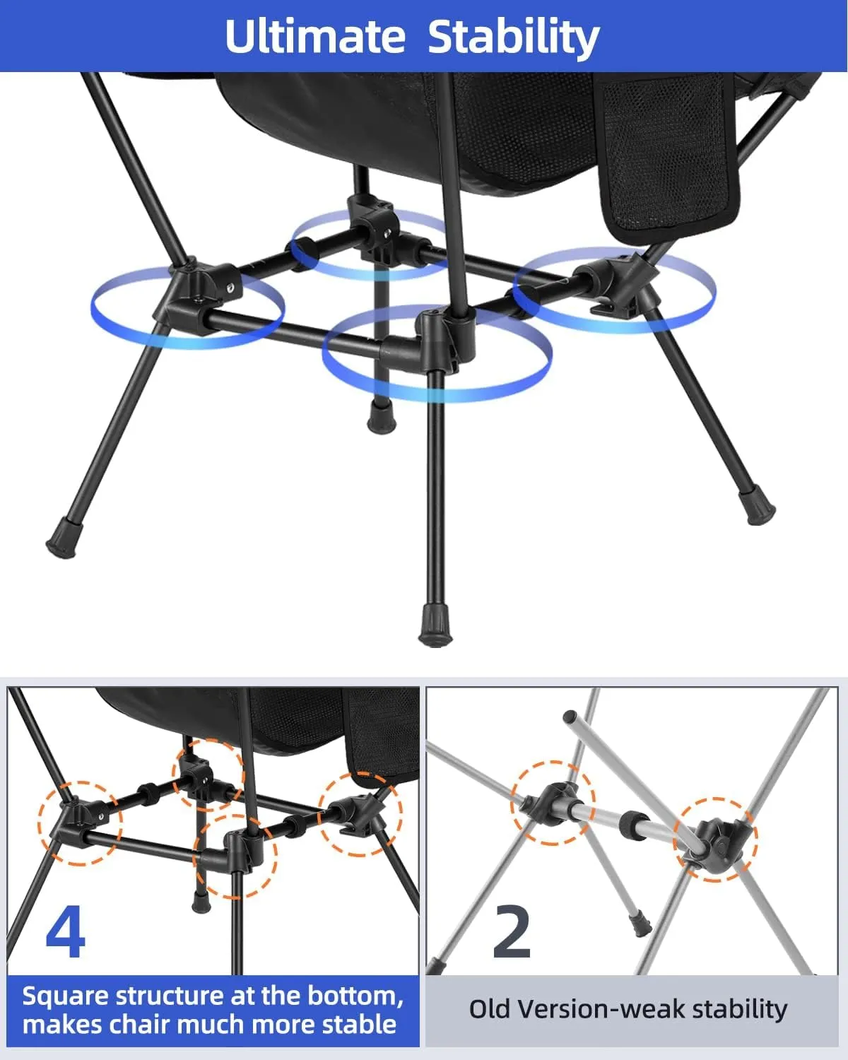 Sportneer Camping Chairs, Lightweight Outdoor Chairs with 2 Side Pockets & Storage Bag, Foldable & Portable Lawn Chairs for Camping Hiking Lawn Picnic Beach Outdoor Travel (2, Black)