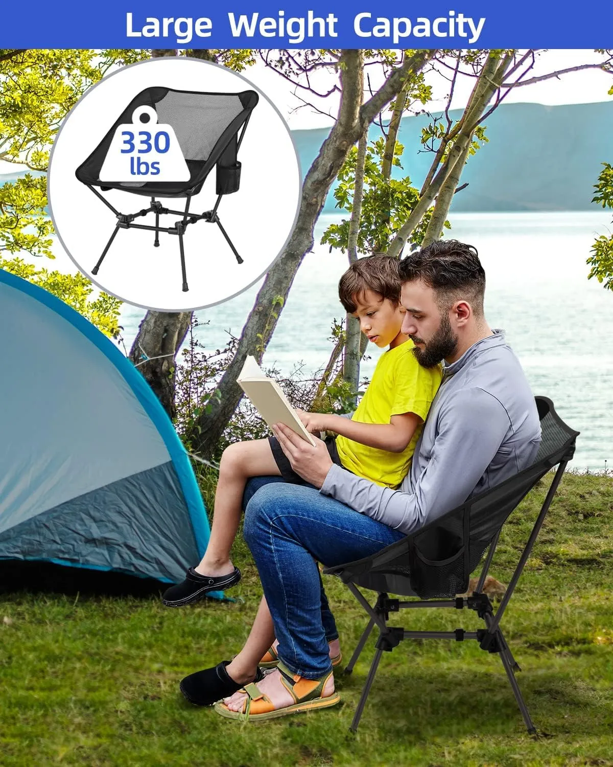 Sportneer Camping Chairs, Lightweight Outdoor Chairs with 2 Side Pockets & Storage Bag, Foldable & Portable Lawn Chairs for Camping Hiking Lawn Picnic Beach Outdoor Travel (2, Black)
