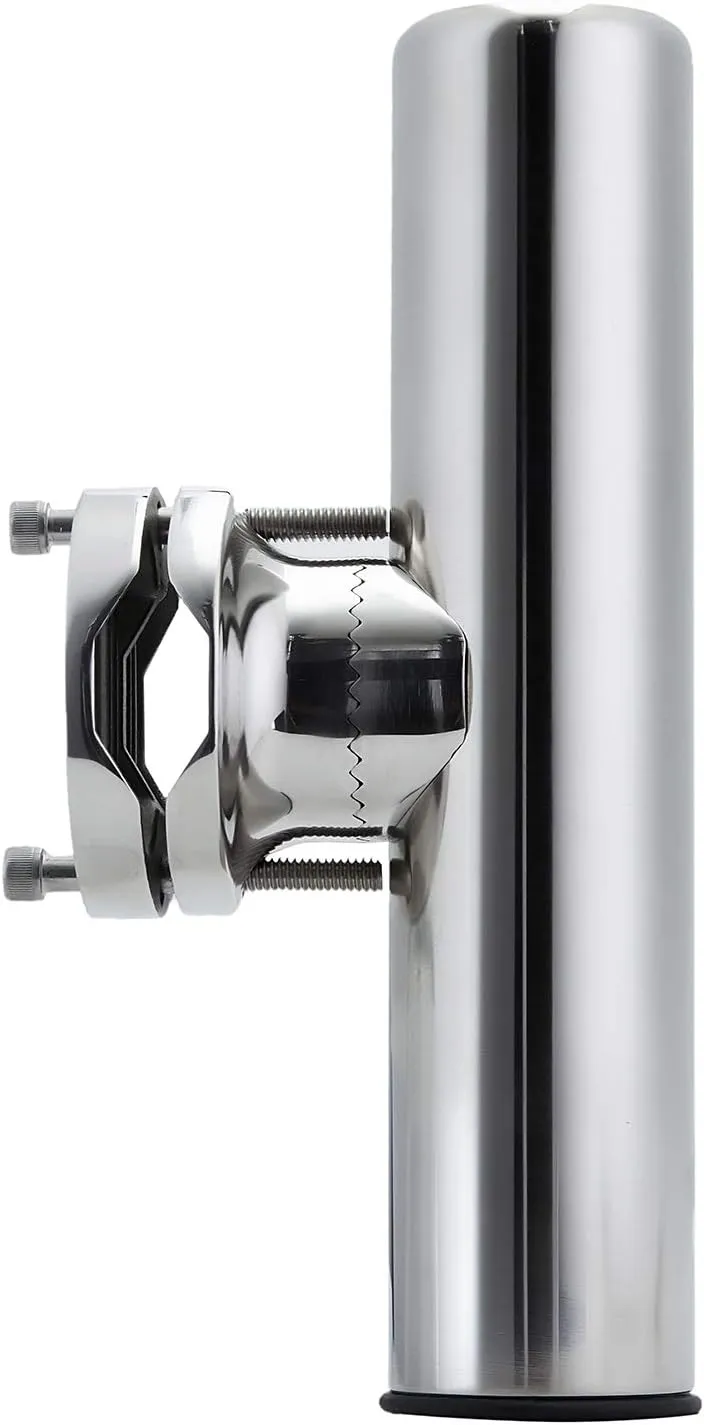 Stainless Steel Clamp on Fishing Rod Holder, 360 Degree Adjustable Fishing Pole Holder, Rail Mount Rod Holder for Rails 1-1/4” to 2”