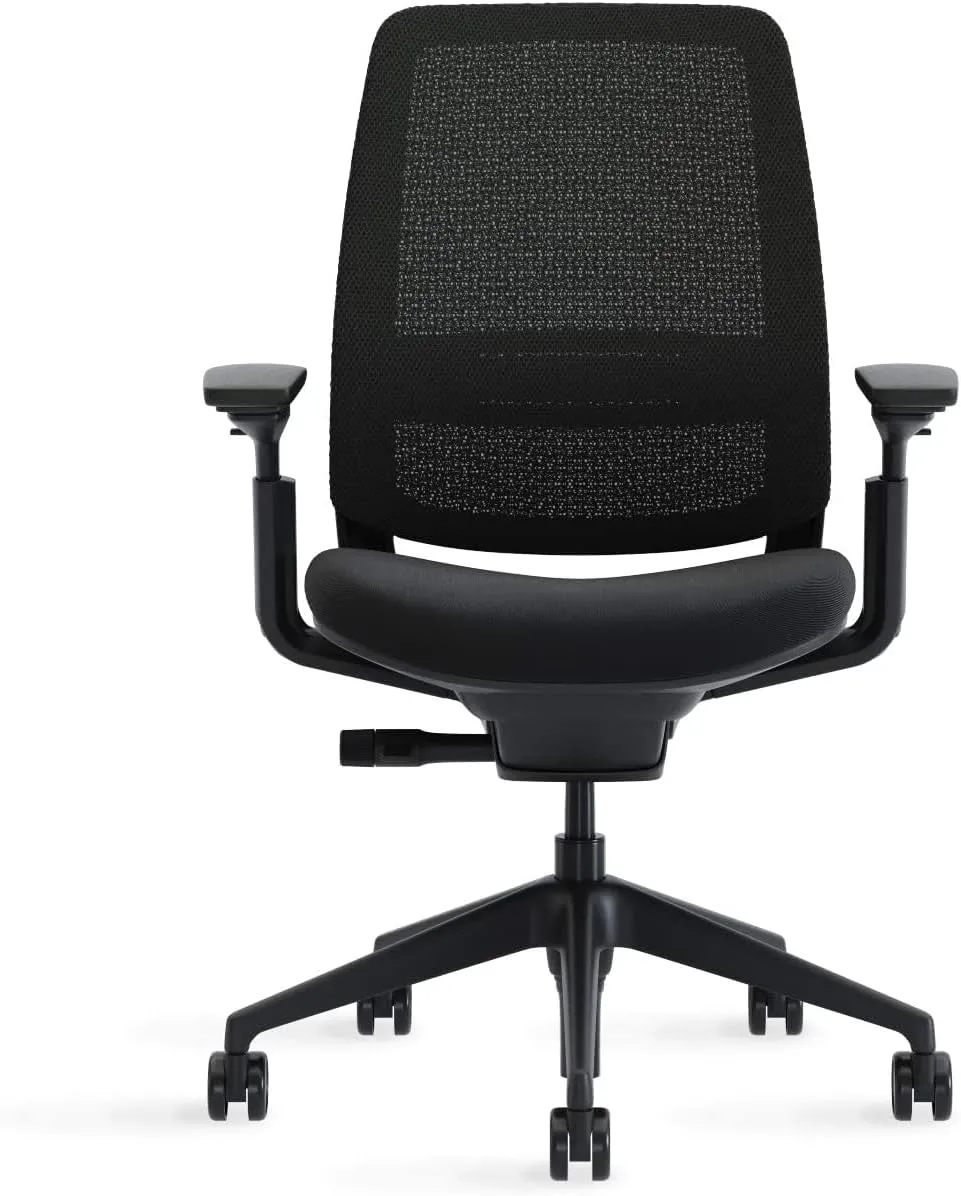 Steelcase Series 2 Office Chair, Black Frame and 3D Microknit Back, Wheels for Hard Flooring, Era Fabric (Onyx)