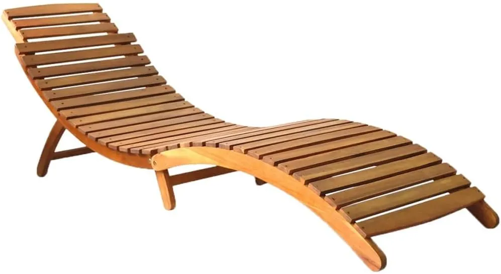 Sun Lounger Solid Acacia Wood Browntanning Chair Recliner Patio Camping chairsSuitable for Garden Courtyard
