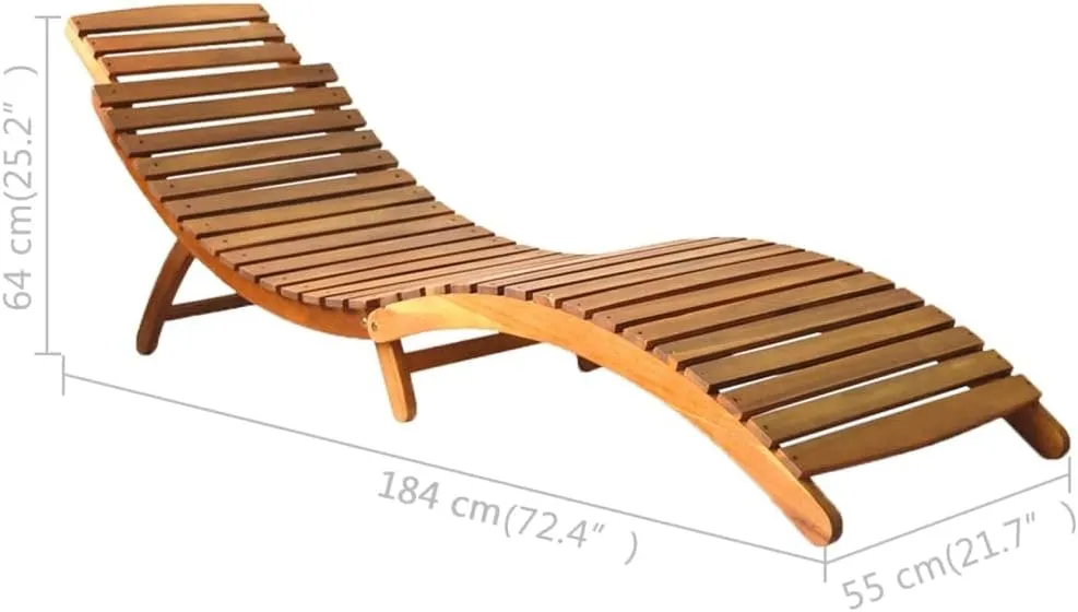 Sun Lounger Solid Acacia Wood Browntanning Chair Recliner Patio Camping chairsSuitable for Garden Courtyard