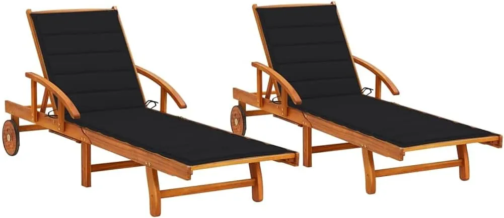 Sun Loungers 2 pcs with Cushions Solid Acacia Woodoutdoor Lounge Chairs Patio Chairs Recliner Chair Camping chairsSuitable for Gardens, courtyards