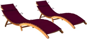 Sun Loungers 2 pcs with Cushions Solid Acacia Woodtanning Chair Recliner Patio Camping chairsSuitable for Garden Courtyard