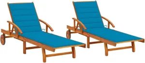 Sun Loungers 2 pcs with Cushions Solid Wood Acaciapatio Recliner Tanning Chair Camping chairsSuitable for Garden Courtyard
