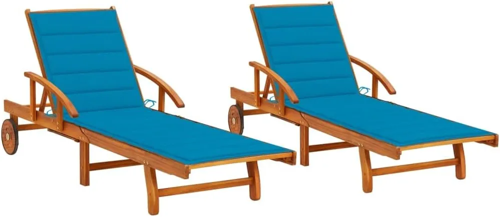Sun Loungers 2 pcs with Cushions Solid Wood Acaciapatio Recliner Tanning Chair Camping chairsSuitable for Garden Courtyard