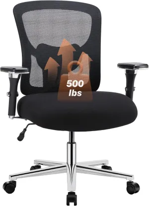 Sweetcrispy Ergonomic 500lbs Wide Heavy Duty Big and Tall Home Office Chair with Adjustable Lumbar Support and Wheels, 3D Armrest, for Adults