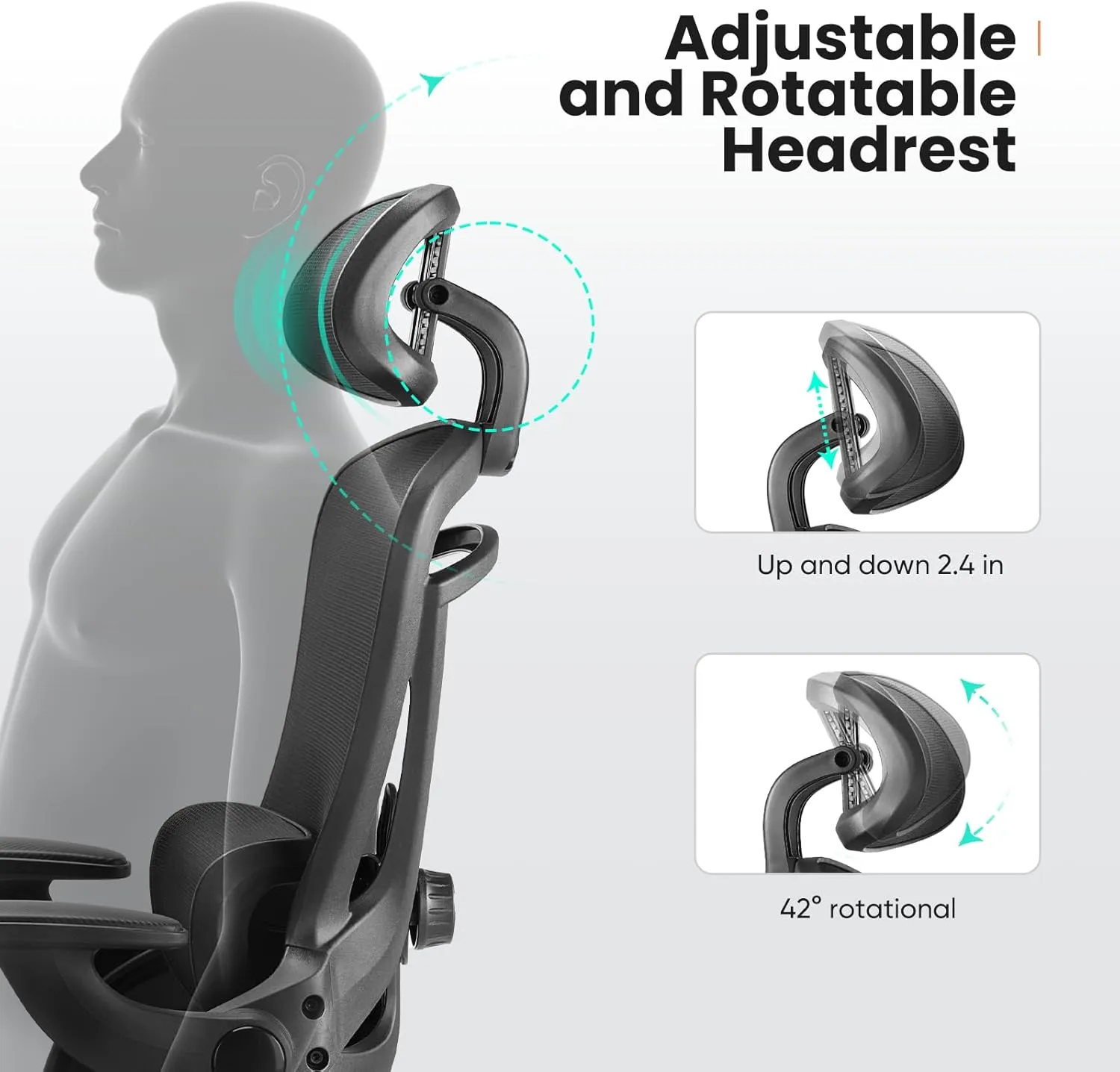Sweetcrispy Ergonomic Mesh Office Chair, High Back with 2D Headrest, Up&Down Lumbar Support, Swivel Computer Task Desk Chairs with Adjustable Flip-up Armrests, Black