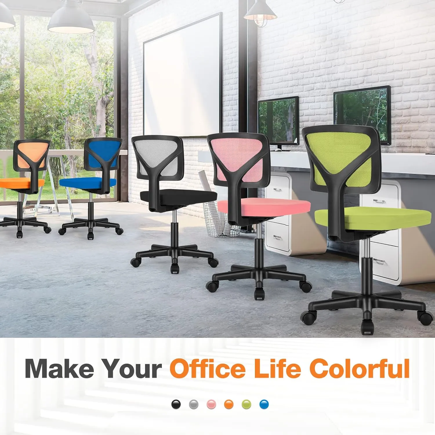 Sweetcrispy Office Computer Desk Chair, Ergonomic Low-Back Mesh Rolling Work Swivel Chairs with Wheels, Armless Comfortable Seat Lumbar Support for Home, Bedroom, Study, Student, Adults, Grey