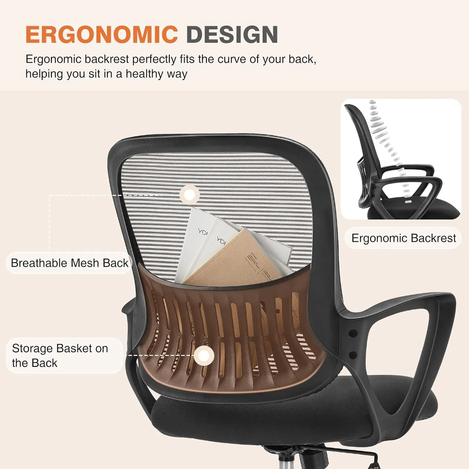 Sweetcrispy Office Computer Desk Managerial Executive Chair, Ergonomic Mid-Back Mesh Rolling Work Swivel Chairs with Wheels, Comfortable Lumbar Support, Comfy Arms for Home,Bedroom,Study,Student,Pink