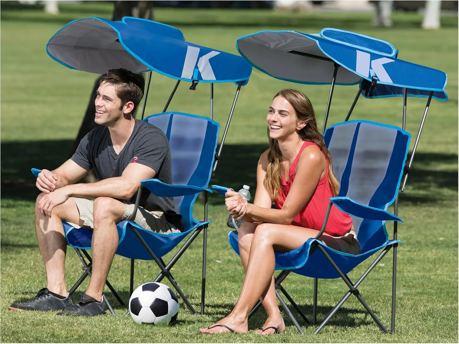 SwimWays Kelsyus Original Foldable Canopy Chair for Camping, Tailgates, and Outdoor Events, Grey/Blue