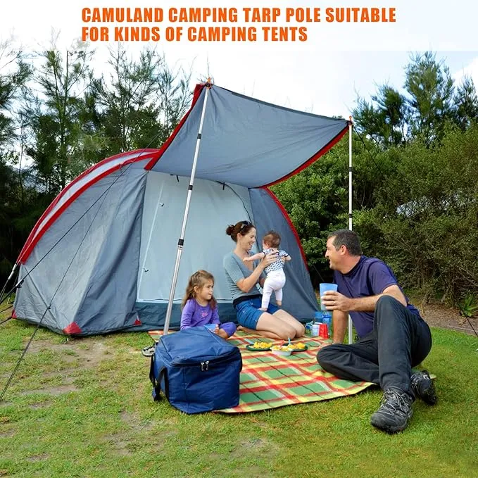 Telescoping Tarp Poles, CAMULAND Tent Poles for Tarp Camping Gear Accessories Stakes Hammock Rain Fly Adjustable Lightweight Aluminum Set of 34.5" - 110.2" Hiking, Awning/Outdoor with Carry Bag