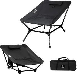 TENPLAY Reclining Chair,Lighweight Foldable Camping Chair,Backpacking,Ultralight,5-Way,Adjustable Height,with Pillow,with carrybag for Hiking,Fishing,Mountaineering,Large Capacity, (Black)