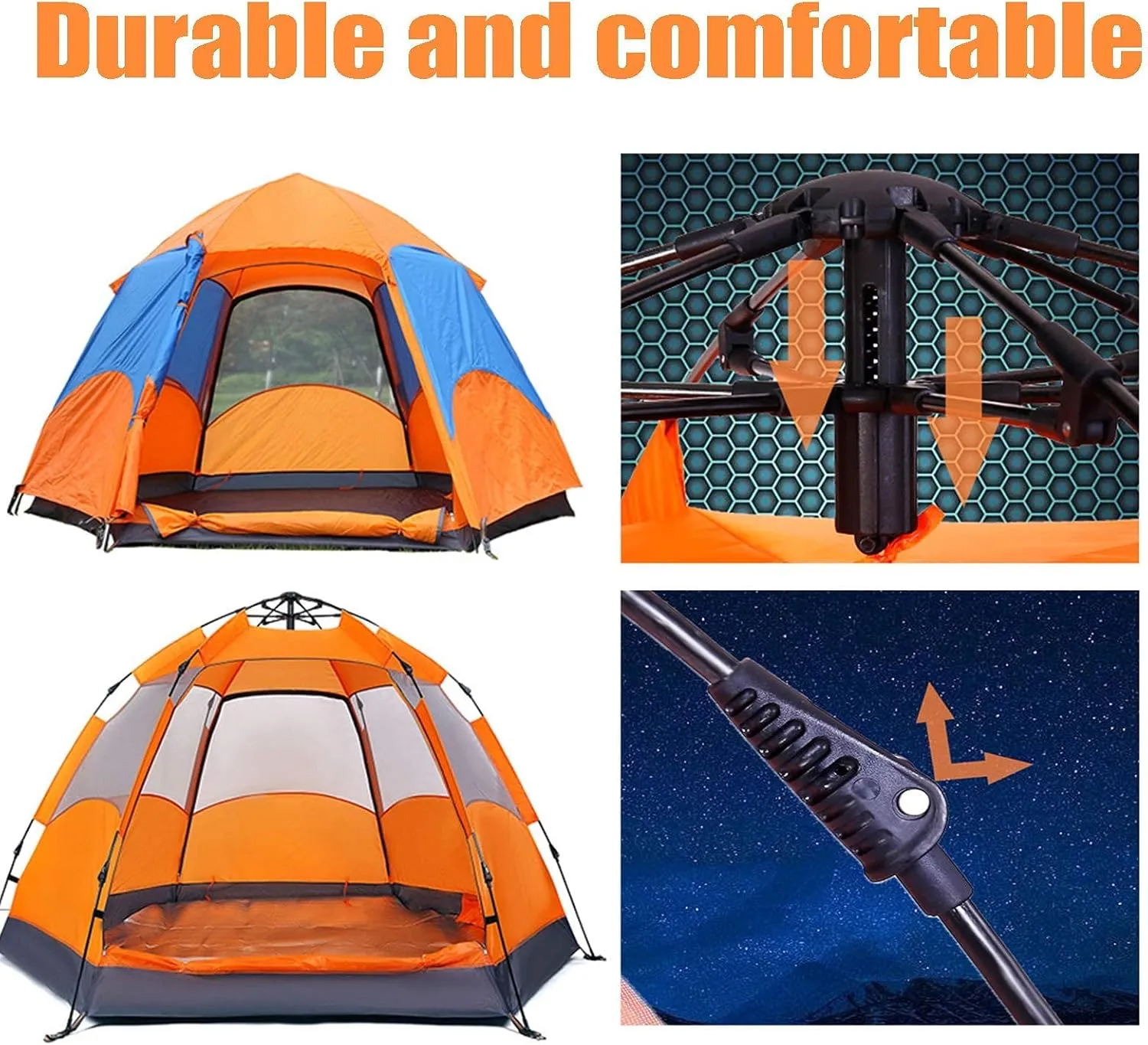 Tent Outdoor Rain Shelter, Pop Up Tent for 3 to 4 Person Automatic Opening Tent Hexagonal, Protected Family Camping Tents, for Camping Backpacking Hiking Beach Outdoor