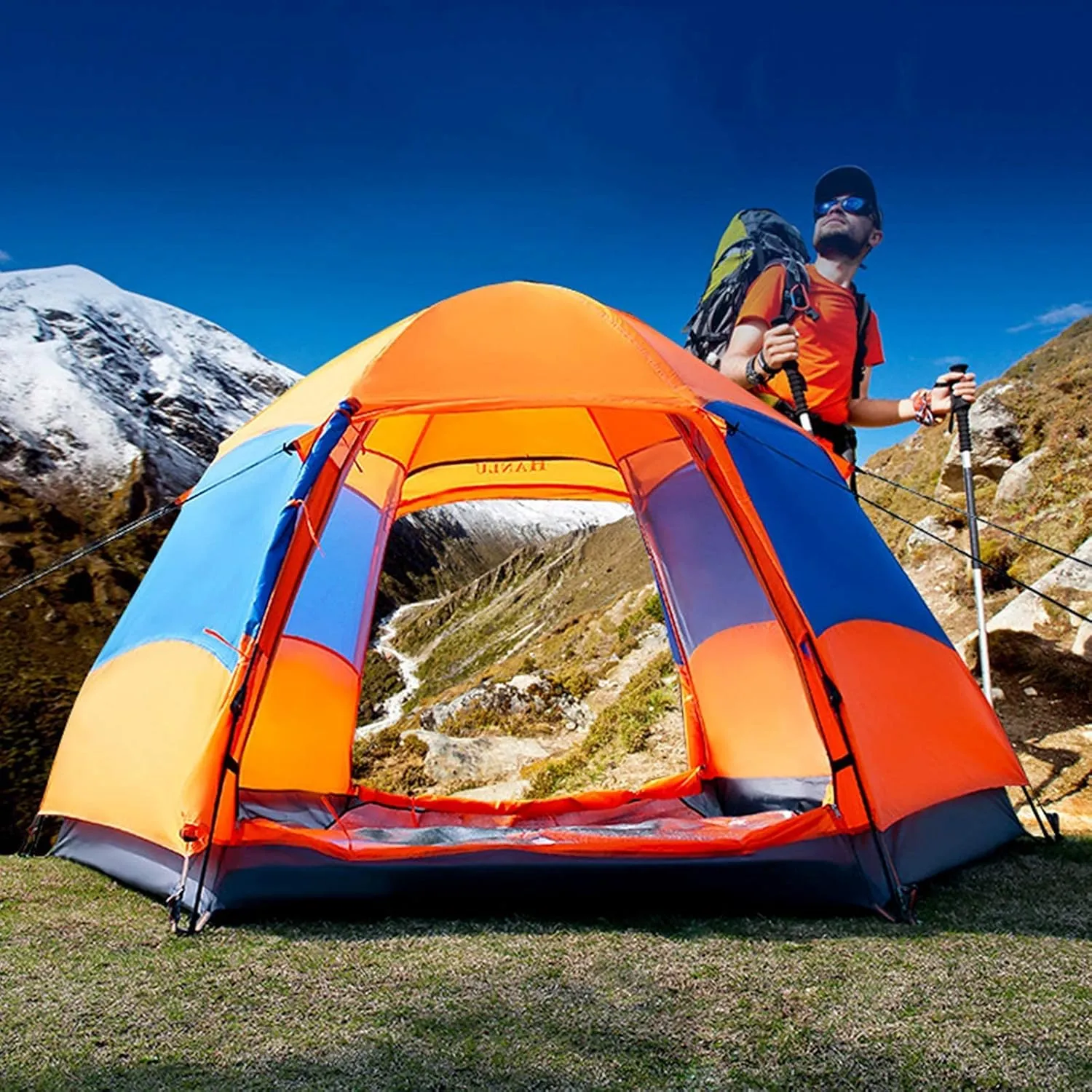Tent Outdoor Rain Shelter, Pop Up Tent for 3 to 4 Person Automatic Opening Tent Hexagonal, Protected Family Camping Tents, for Camping Backpacking Hiking Beach Outdoor
