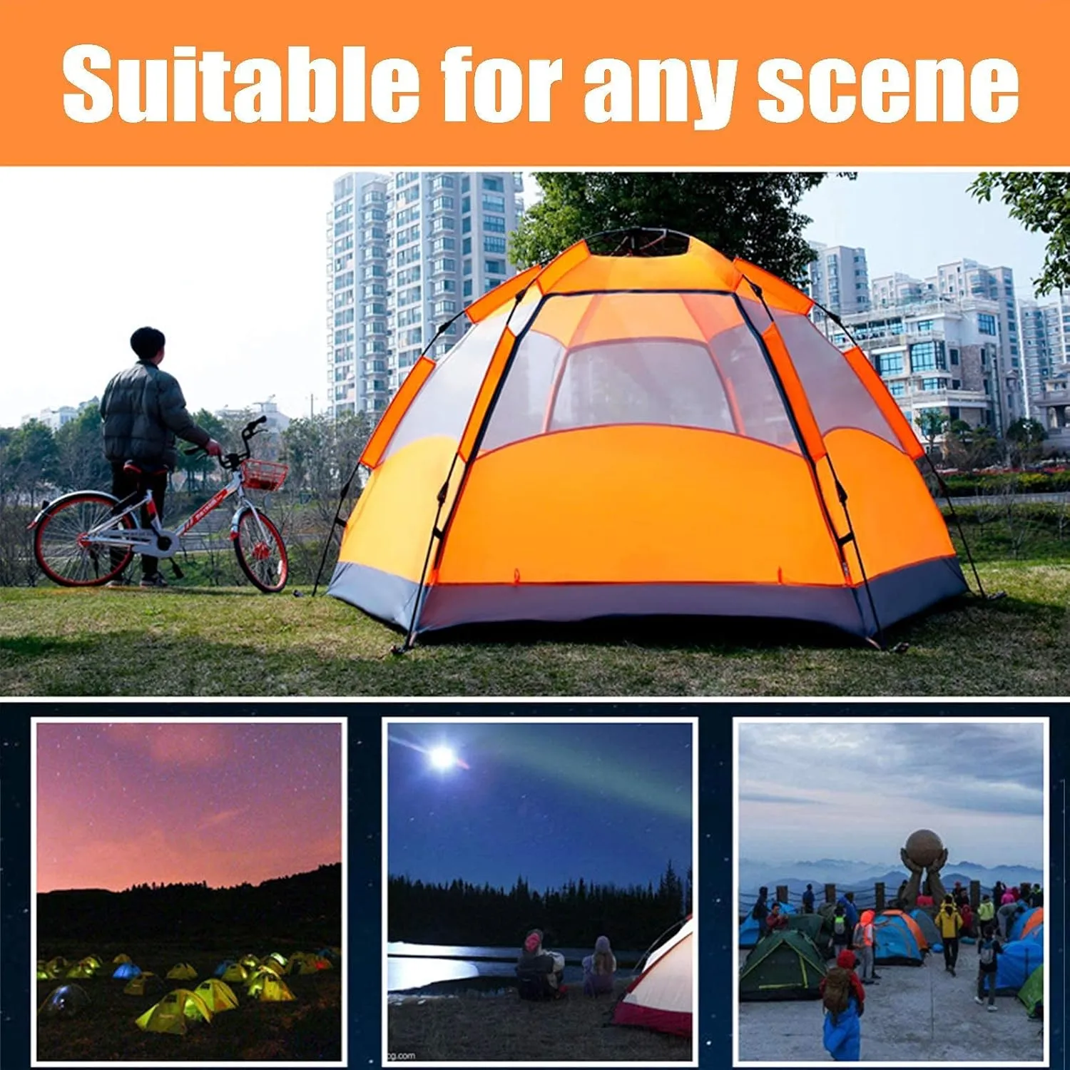 Tent Outdoor Rain Shelter, Pop Up Tent for 3 to 4 Person Automatic Opening Tent Hexagonal, Protected Family Camping Tents, for Camping Backpacking Hiking Beach Outdoor